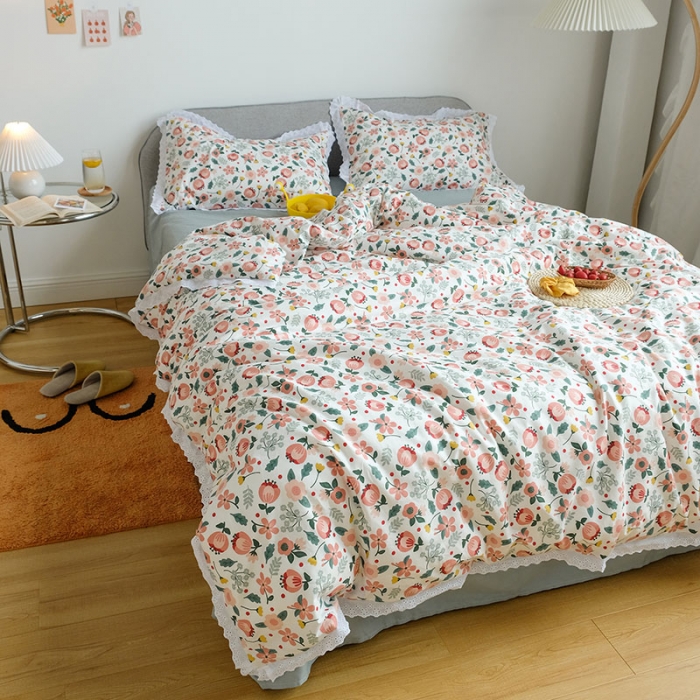 91家纺网 家纺一手货源 找家纺 （总）艾沁 2020新款韩国刺绣花边小碎花纯棉四件套