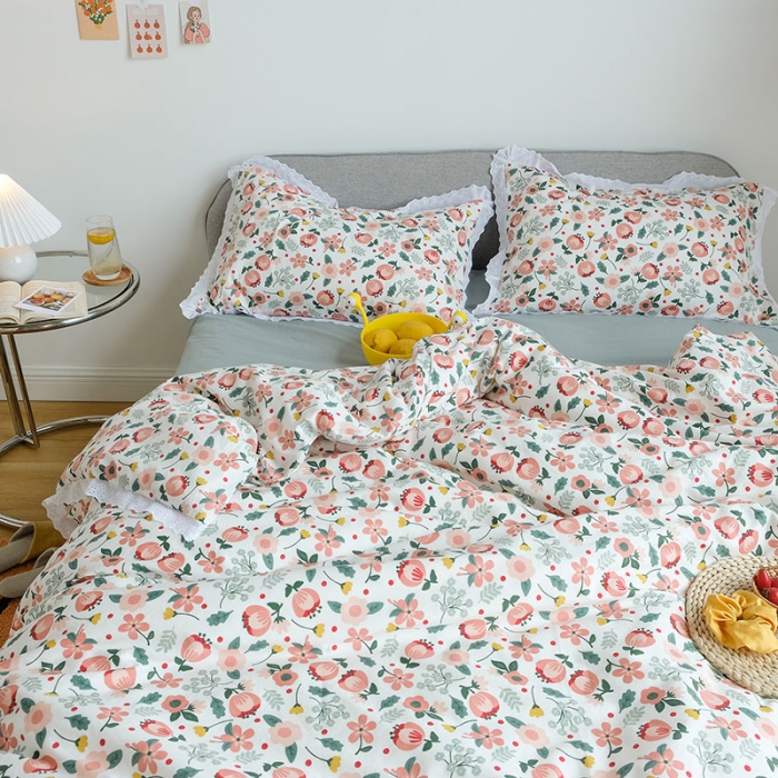 91家纺网 家纺一手货源 找家纺 （总）艾沁 2020新款韩国刺绣花边小碎花纯棉四件套