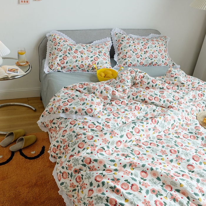 91家纺网 家纺一手货源 找家纺 （总）艾沁 2020新款韩国刺绣花边小碎花纯棉四件套