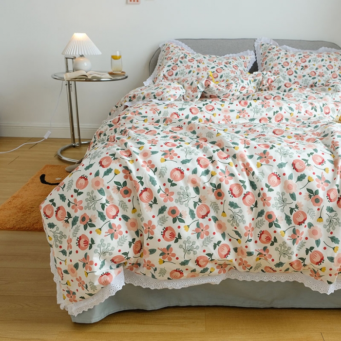 91家纺网 家纺一手货源 找家纺 （总）艾沁 2020新款韩国刺绣花边小碎花纯棉四件套