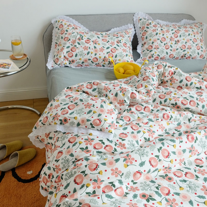 91家纺网 家纺一手货源 找家纺 （总）艾沁 2020新款韩国刺绣花边小碎花纯棉四件套