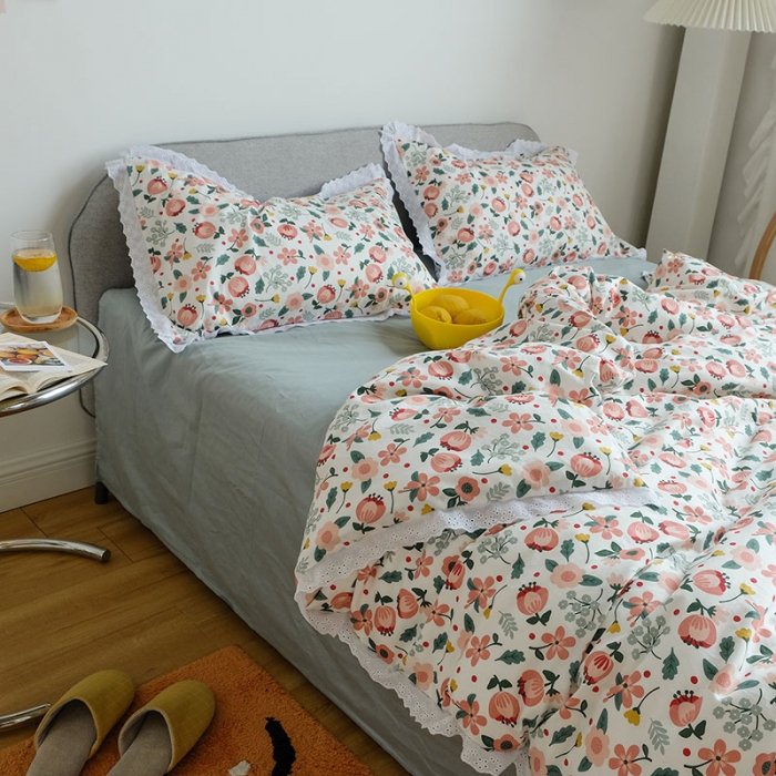 91家纺网 家纺一手货源 找家纺 （总）艾沁 2020新款韩国刺绣花边小碎花纯棉四件套