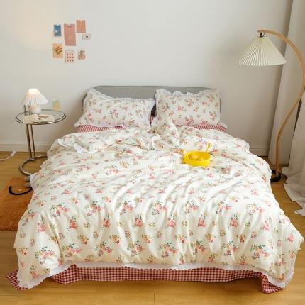 艾沁 2020新款韩国刺绣花边小碎花纯棉四件套 韩佳人