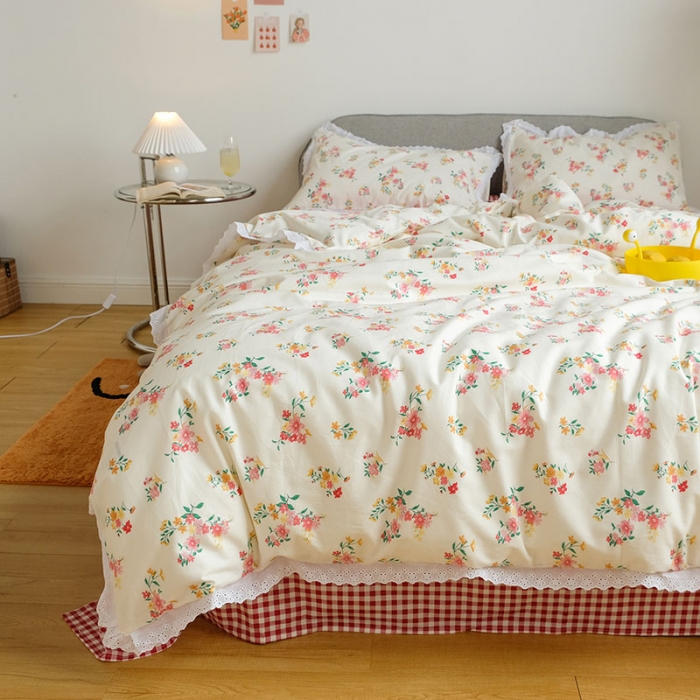 91家纺网 家纺一手货源 找家纺 艾沁 2020新款韩国刺绣花边小碎花纯棉四件套 韩佳人