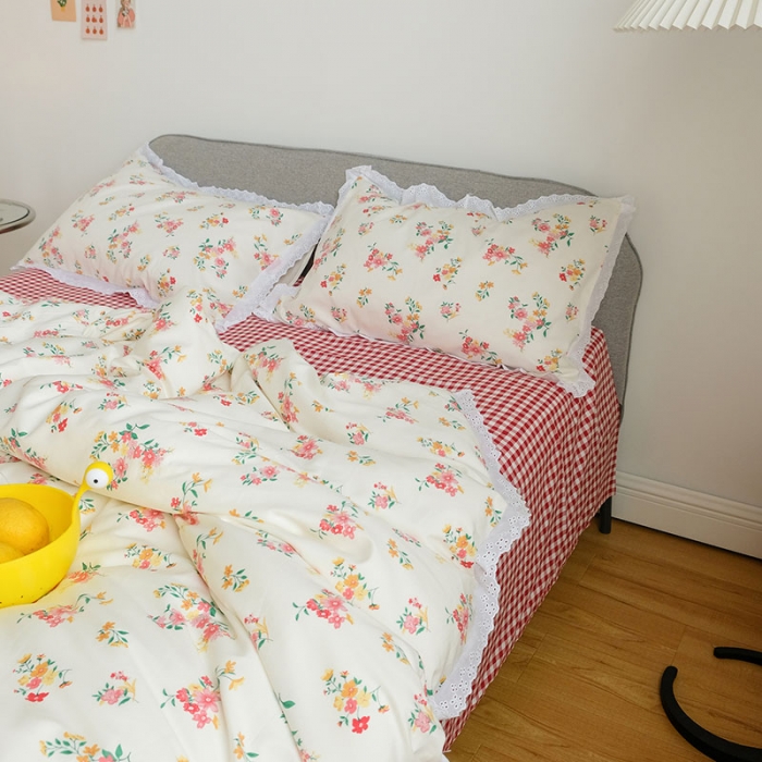 91家纺网 家纺一手货源 找家纺 艾沁 2020新款韩国刺绣花边小碎花纯棉四件套 韩佳人