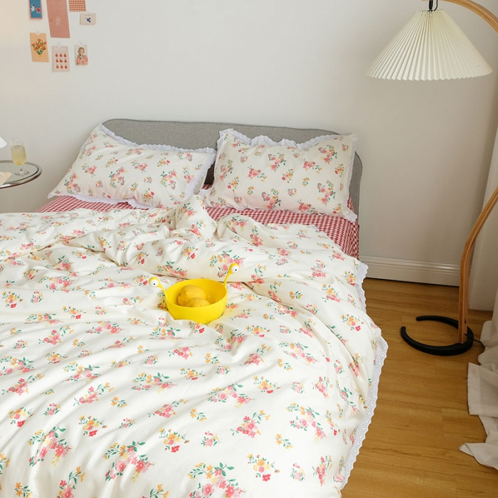 91家纺网 家纺一手货源 找家纺 艾沁 2020新款韩国刺绣花边小碎花纯棉四件套 韩佳人