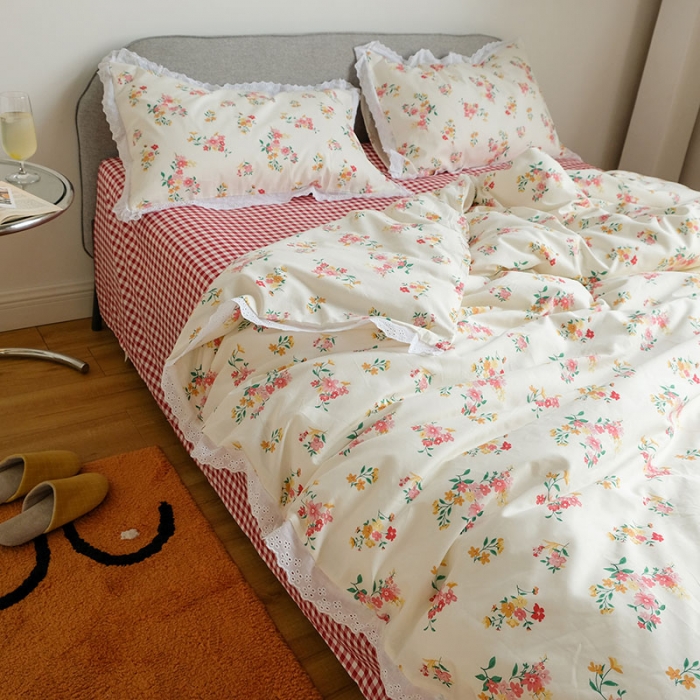 91家纺网 家纺一手货源 找家纺 艾沁 2020新款韩国刺绣花边小碎花纯棉四件套 韩佳人