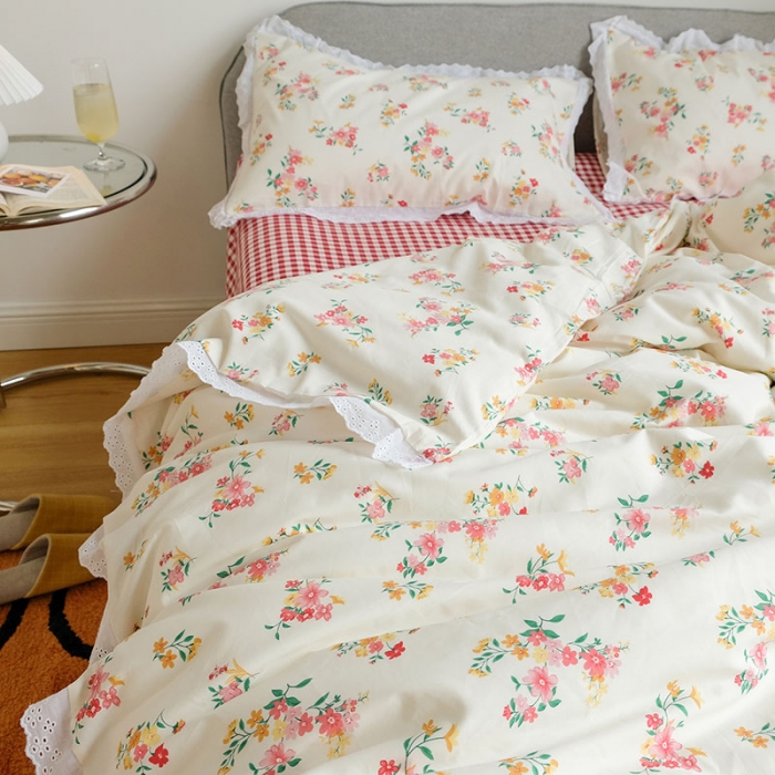 91家纺网 家纺一手货源 找家纺 艾沁 2020新款韩国刺绣花边小碎花纯棉四件套 韩佳人