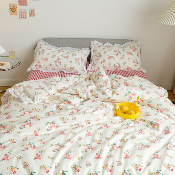 91家纺网 家纺一手货源 找家纺 艾沁 2020新款韩国刺绣花边小碎花纯棉四件套 韩佳人