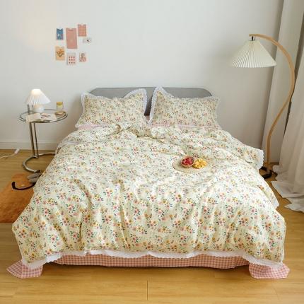 艾沁 2020新款韩国刺绣花边小碎花纯棉四件套 花漾