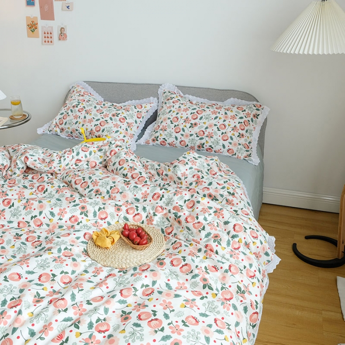 91家纺网 家纺一手货源 找家纺 艾沁 2020新款韩国刺绣花边小碎花纯棉四件套 曼陀罗