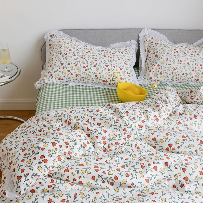 91家纺网 家纺一手货源 找家纺 艾沁 2020新款韩国刺绣花边小碎花纯棉四件套 小时光