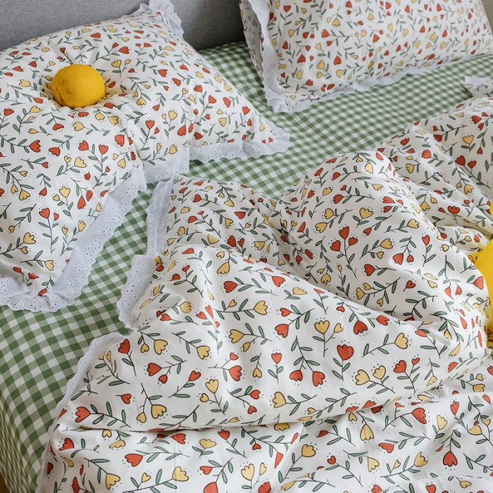 91家纺网 家纺一手货源 找家纺 艾沁 2020新款韩国刺绣花边小碎花纯棉四件套 小时光