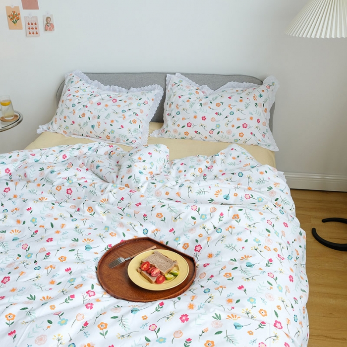 91家纺网 家纺一手货源 找家纺 艾沁 2020新款韩国刺绣花边小碎花纯棉四件套 阳菜