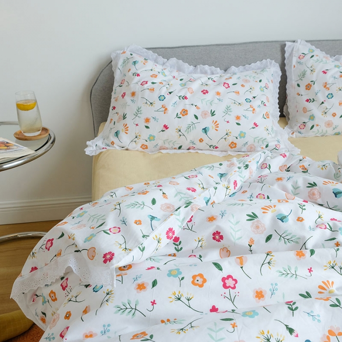 91家纺网 家纺一手货源 找家纺 艾沁 2020新款韩国刺绣花边小碎花纯棉四件套 阳菜