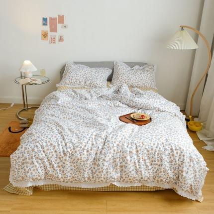 艾沁 2020新款韩国刺绣花边小碎花纯棉四件套 樱花草