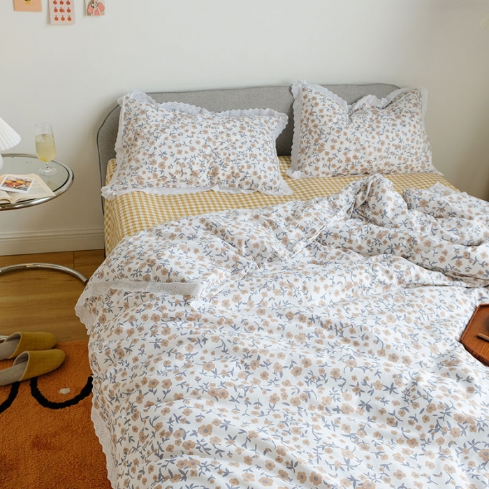 91家纺网 家纺一手货源 找家纺 艾沁 2020新款韩国刺绣花边小碎花纯棉四件套 樱花草