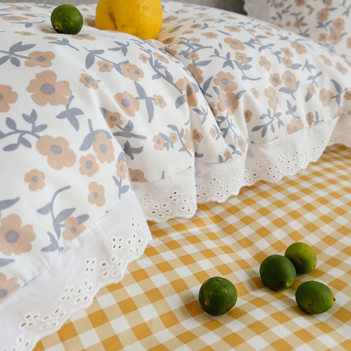 91家纺网 家纺一手货源 找家纺 艾沁 2020新款韩国刺绣花边小碎花纯棉四件套 樱花草