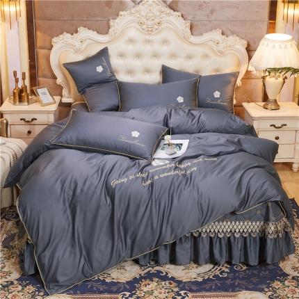 91家纺网 家纺一手货源 找家纺 菊上 2021新款60支长绒棉山茶花系列床盖款四件套 绅灰