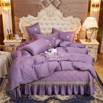 91家纺网 家纺一手货源 找家纺 菊上 2021新款60支长绒棉山茶花系列床盖款四件套 香芋紫