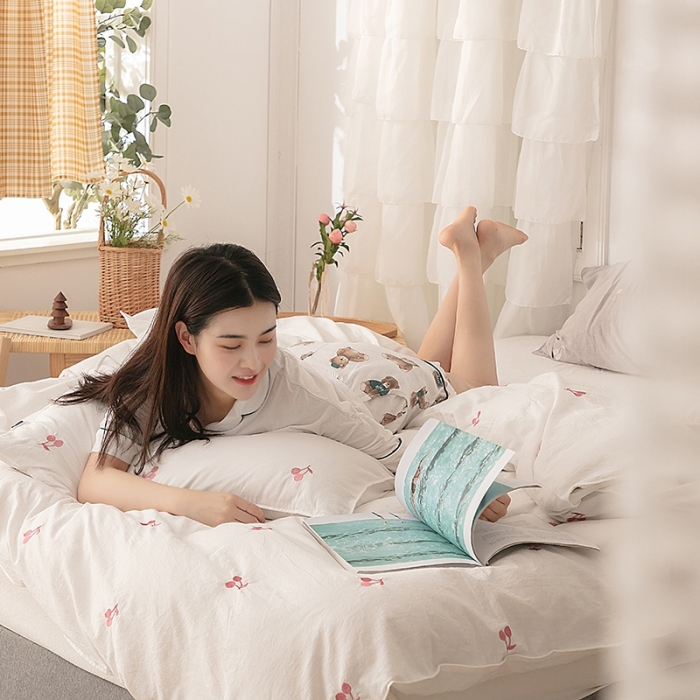 91家纺网 家纺一手货源 找家纺 （总）狠狠爱 2020新款小清新全棉色织水洗棉四件套