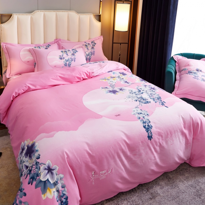 91家纺网 家纺一手货源 找家纺 雲归梦 2020新款全棉生态磨毛大版四件套 云夕-粉
