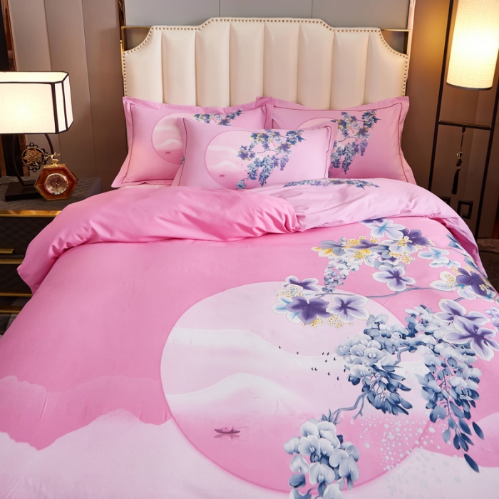 91家纺网 家纺一手货源 找家纺 雲归梦 2020新款全棉生态磨毛大版四件套 云夕-粉