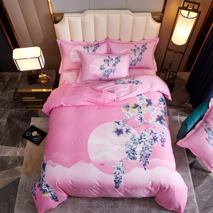 91家纺网 家纺一手货源 找家纺 雲归梦 2020新款全棉生态磨毛大版四件套 云夕-粉