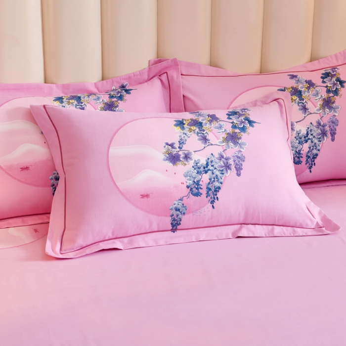 91家纺网 家纺一手货源 找家纺 雲归梦 2020新款全棉生态磨毛大版四件套 云夕-粉