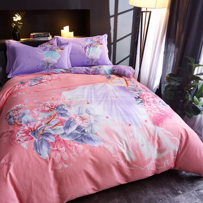 91家纺网 家纺一手货源 找家纺 雲归梦 2020新款全棉生态磨毛大版四件套 虞美人粉