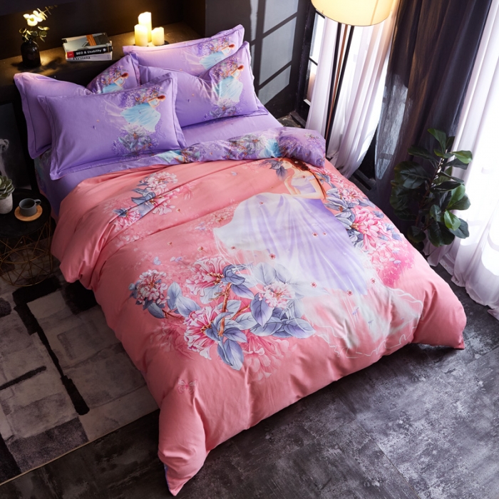 91家纺网 家纺一手货源 找家纺 雲归梦 2020新款全棉生态磨毛大版四件套 虞美人粉