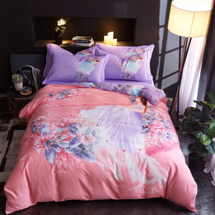 91家纺网 家纺一手货源 找家纺 雲归梦 2020新款全棉生态磨毛大版四件套 虞美人粉