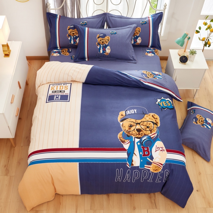 91家纺网 家纺一手货源 找家纺 雲归梦 2020新款全棉生态磨毛大版四件套 酷酷熊