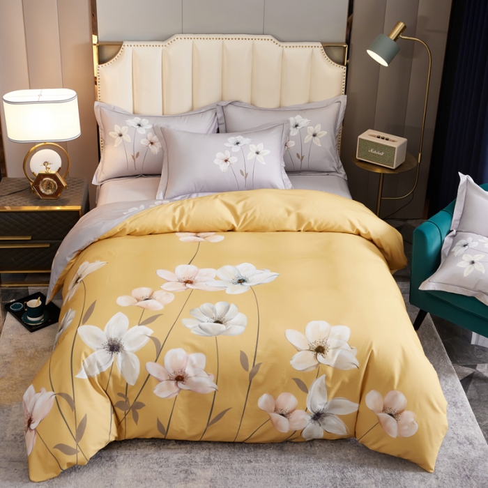 91家纺网 家纺一手货源 找家纺 雲归梦 2020新款全棉生态磨毛大版四件套 兰庭浅雨-黄