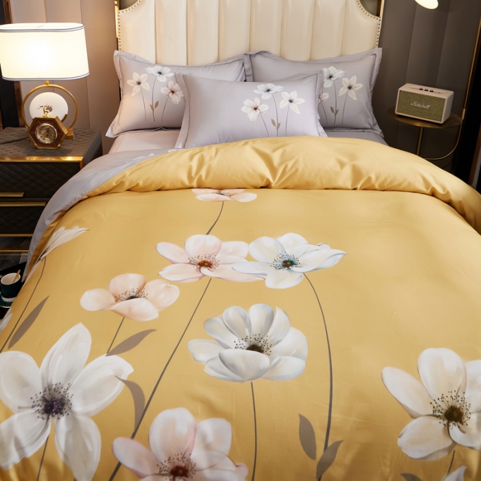 91家纺网 家纺一手货源 找家纺 雲归梦 2020新款全棉生态磨毛大版四件套 兰庭浅雨-黄