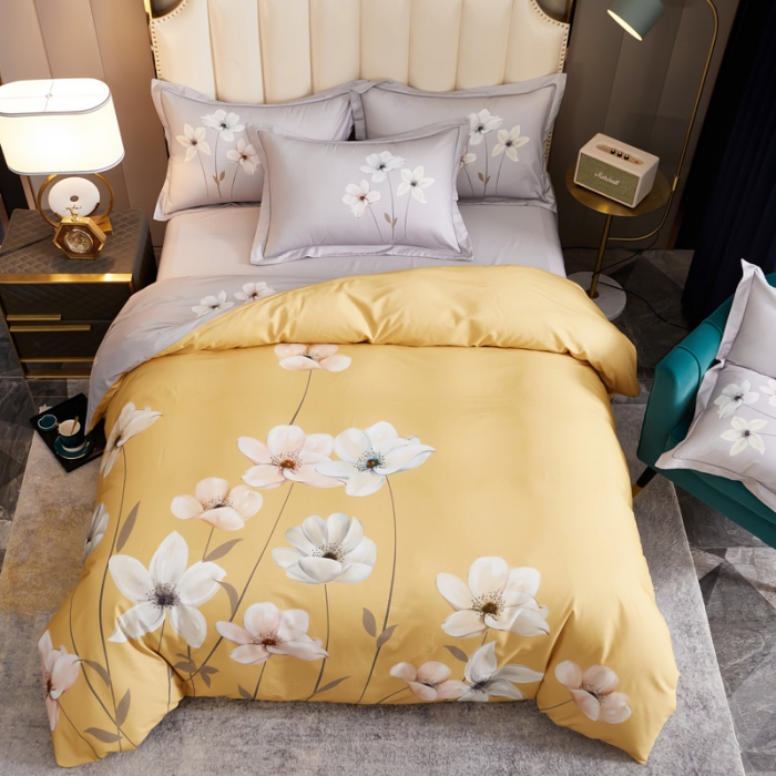 91家纺网 家纺一手货源 找家纺 雲归梦 2020新款全棉生态磨毛大版四件套 兰庭浅雨-黄