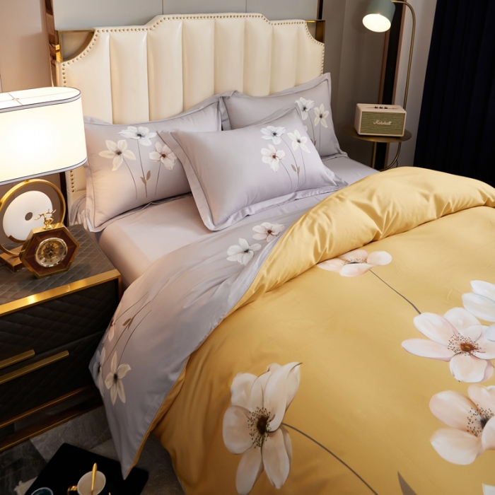 91家纺网 家纺一手货源 找家纺 雲归梦 2020新款全棉生态磨毛大版四件套 兰庭浅雨-黄