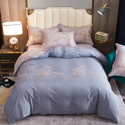 91家纺网 家纺一手货源 找家纺 雲归梦 2020新款全棉生态磨毛大版四件套 铃兰语-蓝