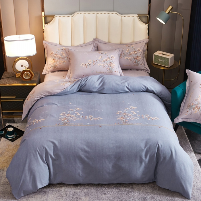 91家纺网 家纺一手货源 找家纺 雲归梦 2020新款全棉生态磨毛大版四件套 铃兰语-蓝
