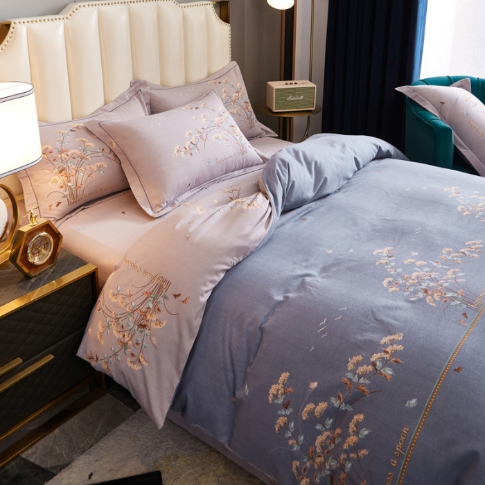 91家纺网 家纺一手货源 找家纺 雲归梦 2020新款全棉生态磨毛大版四件套 铃兰语-蓝