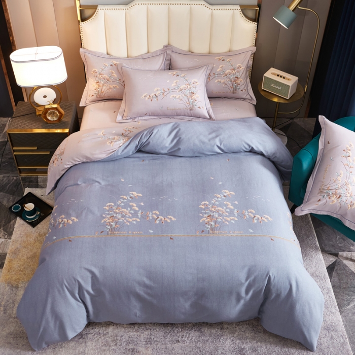 91家纺网 家纺一手货源 找家纺 雲归梦 2020新款全棉生态磨毛大版四件套 铃兰语-蓝