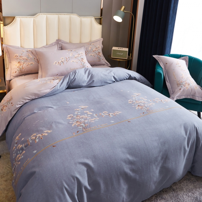 91家纺网 家纺一手货源 找家纺 雲归梦 2020新款全棉生态磨毛大版四件套 铃兰语-蓝