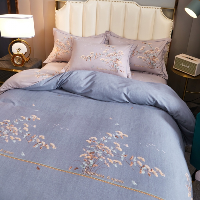 91家纺网 家纺一手货源 找家纺 雲归梦 2020新款全棉生态磨毛大版四件套 铃兰语-蓝