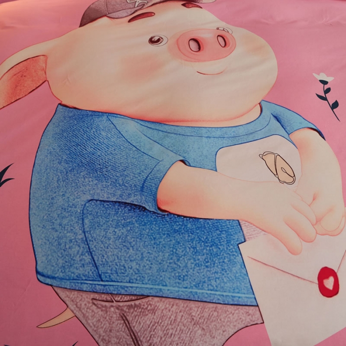 91家纺网 家纺一手货源 找家纺 雲归梦 2020新款全棉生态磨毛大版四件套 小猪嘟嘟-粉