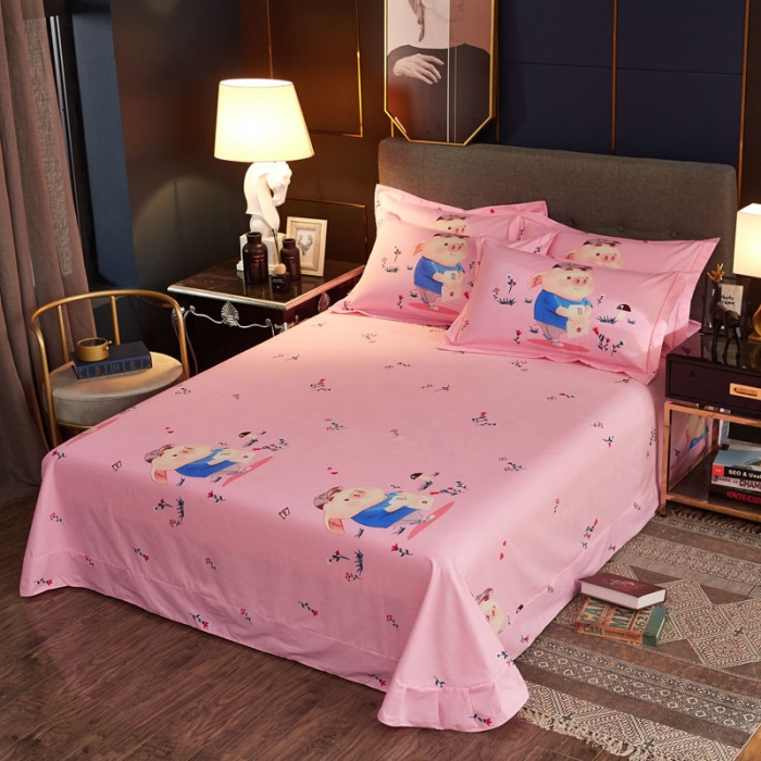 91家纺网 家纺一手货源 找家纺 雲归梦 2020新款全棉生态磨毛大版四件套 小猪嘟嘟-粉