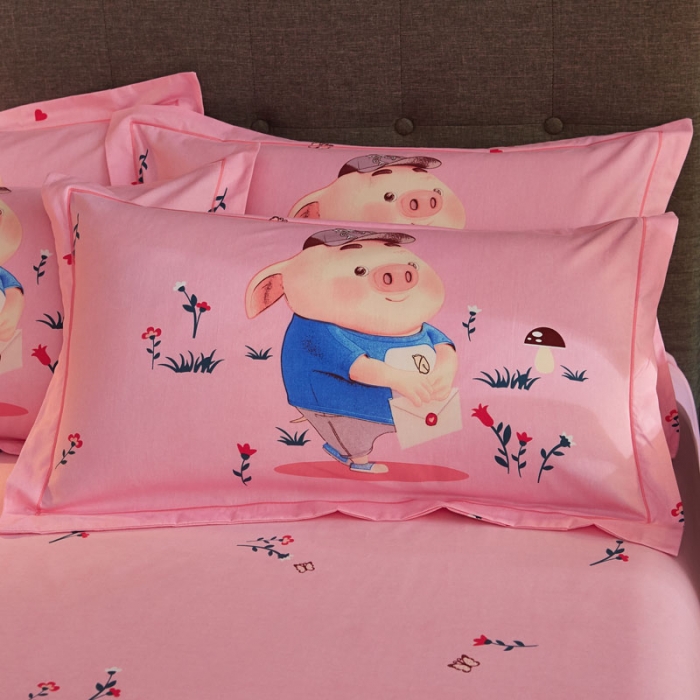 91家纺网 家纺一手货源 找家纺 雲归梦 2020新款全棉生态磨毛大版四件套 小猪嘟嘟-粉