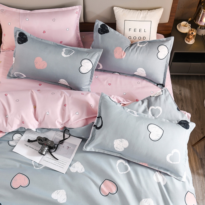 91家纺网 家纺一手货源 找家纺 130g新款生态长绒棉贡棉植物羊绒加厚斜纹磨毛四件套心动连连