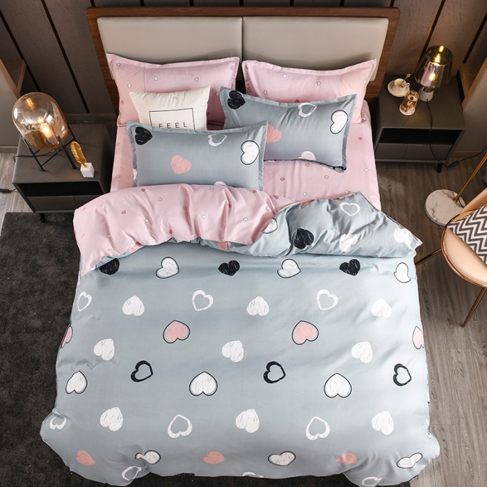 91家纺网 家纺一手货源 找家纺 130g新款生态长绒棉贡棉植物羊绒加厚斜纹磨毛四件套心动连连