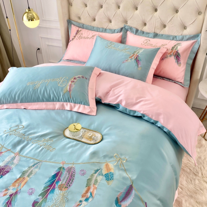 91家纺网 家纺一手货源 找家纺 （总）宅家居2024新款60S水洗真丝B版纯棉刺羽恋系四件套