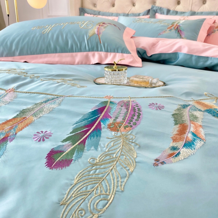 91家纺网 家纺一手货源 找家纺 （总）宅家居2024新款60S水洗真丝B版纯棉刺羽恋系四件套